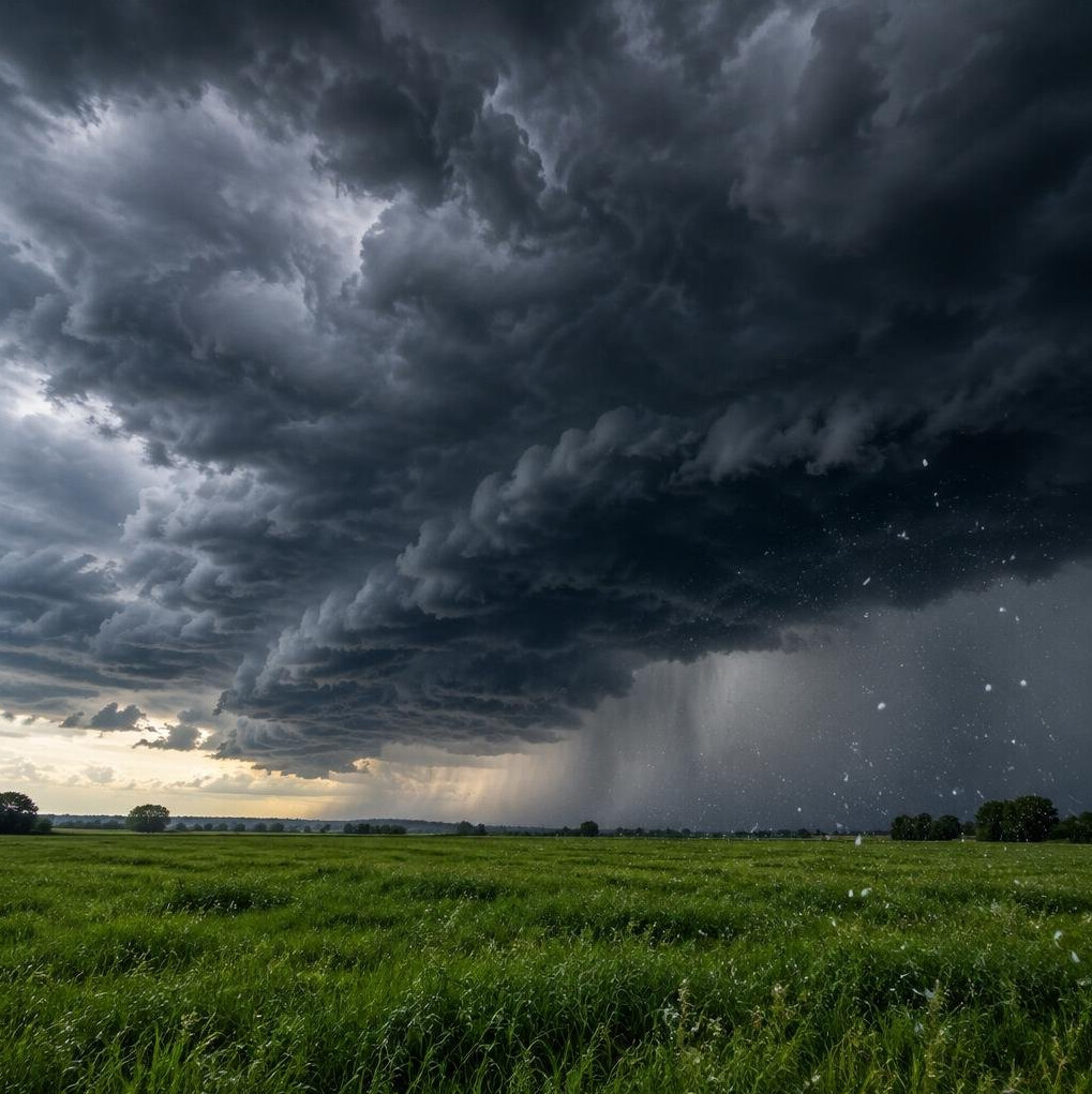 Dark storm clouds over a field